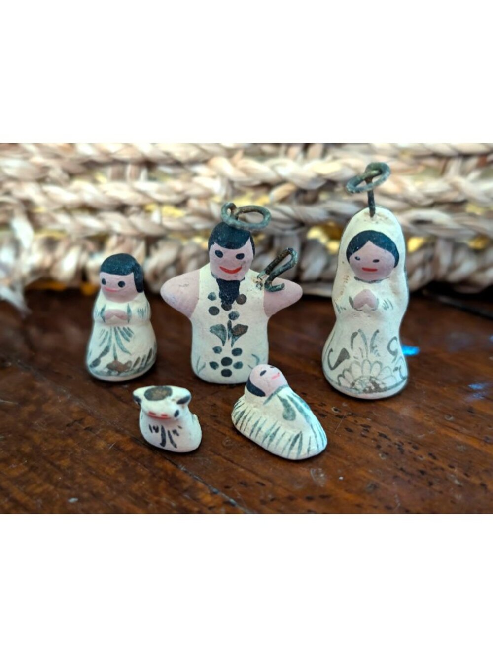 Hand-Painted Miniature Ceramic Nativity Scene Set - 5 Pieces - Rustic Design